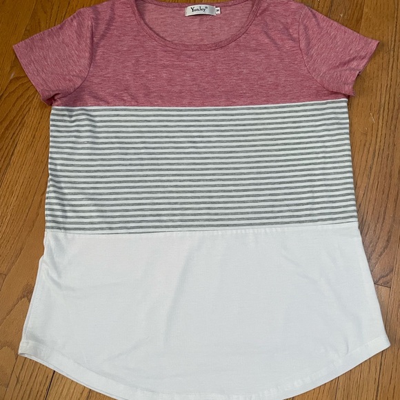 Yunjey Women Short Sleeve Shirt, Medium, multicolors: white, gray & pink - Picture 8 of 10